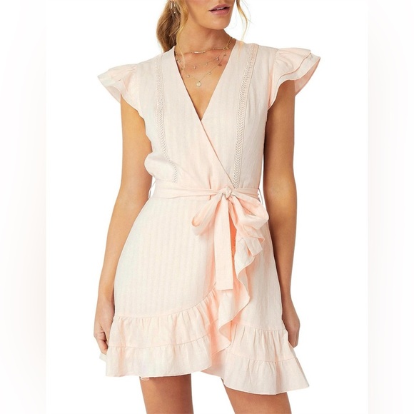 MINKPINK Dresses & Skirts - MINKPINK Pink Flutter Sleeve Sundress MINKPINK Kelsey Mini Wrap Dress
